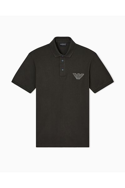 Emporio Armani Men's Eagle Logo Regular Fit Pique Cotton Short Sleeve Black Polo Neck T-Shirt Em003524 Af12955-U8