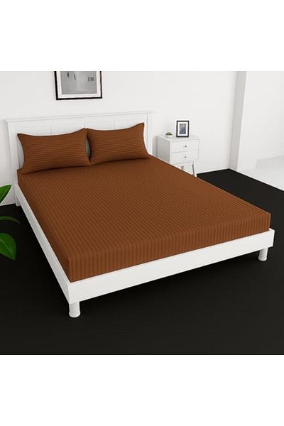 MAXQON Extra Deep Fitted Elastic Bedsheet Set With Pillow Covers (Brown, King (180x200+30CM))