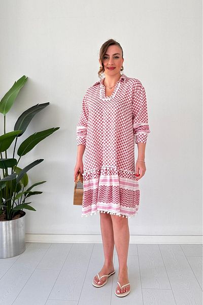 MaziButik Pompom Dress Red