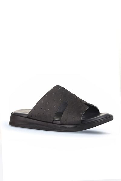 Bueno Shoes Gray Nubuck/Ostrich Men's Flat Slippers 25Mt2488
