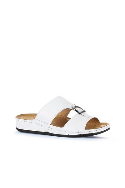 Bueno Shoes White Leather Men's Flat Slippers 25Mt2360