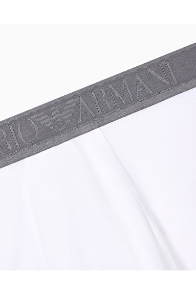 Emporio Armani Ανδρική μάρκα ελαστική μέση με γραμμένο στενό κοντό ύφασμα ύφανσης λευκό μπόξερ EM000231 AF14988-U0002
