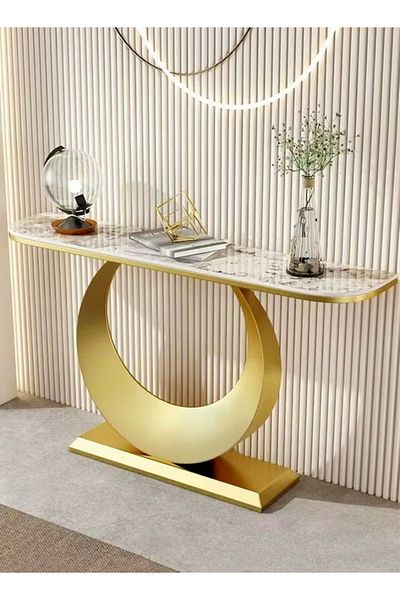Raffine Modern Design Rustproof Rock Slab Console Table White Sintered Stone Entryway Table Display Table Ge
