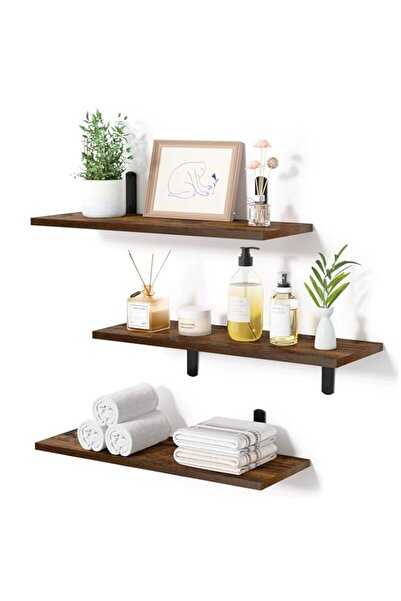 Generic أرفف عائمة من Upsimples لتخزين ديكور الحائط، مجموعة من 3 أرفف خشبية ص...