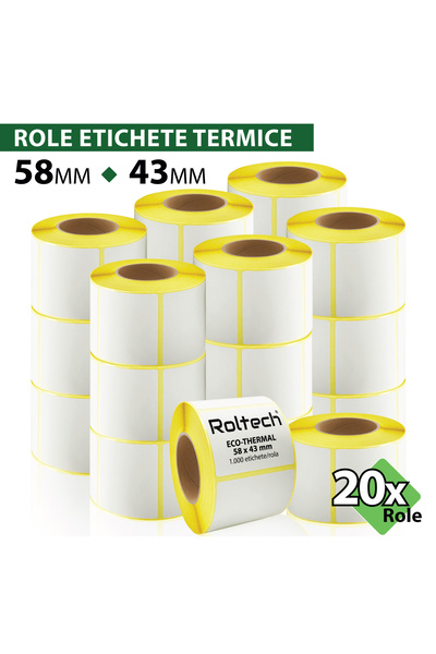 ROLTECH Role de etichete termice | 58x43mm | 1000 coli/rolă | tub de 40mm | R...