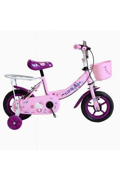 rexa Hello Kitty 10-Inch Girls Bicycle with Training Wheels and Front Basket – Pink & Purple