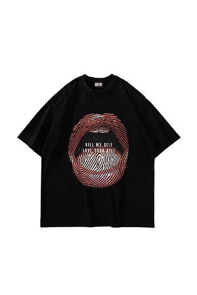 Sekizbiraltı Love Your Self Printed Oversize Unisex Black Tshirt