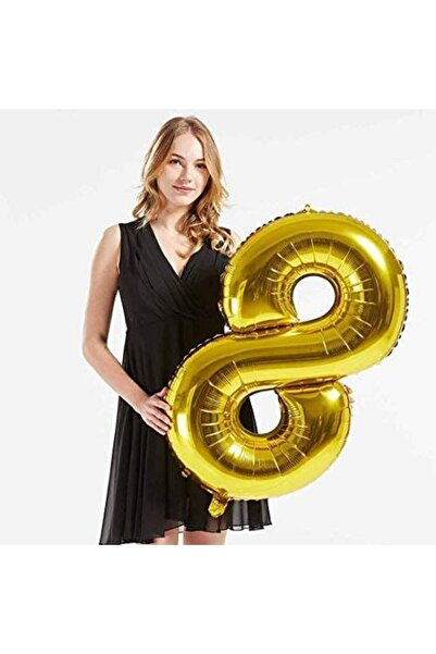 REVIBOS Anniversary set with balloon and candle for 8 years REVIBOS, foil/wax, gold, 100 cm / 12.5 x 3.5 cm