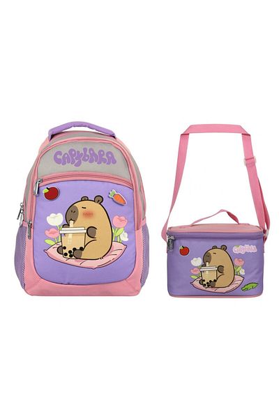 capybara Girls' School Backpack and Lunch Bag Set - Purple - Pink - Setcpb5233B