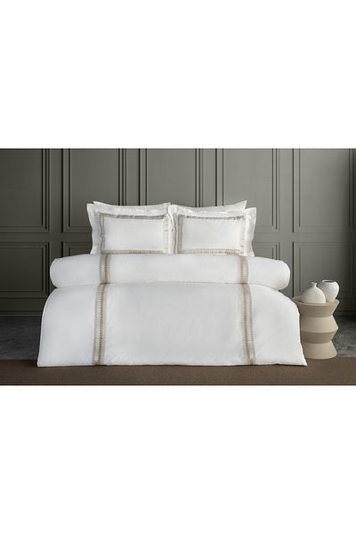 Dantela Montana Embroidered Cotton Satin Duvet Cover Set - Cream