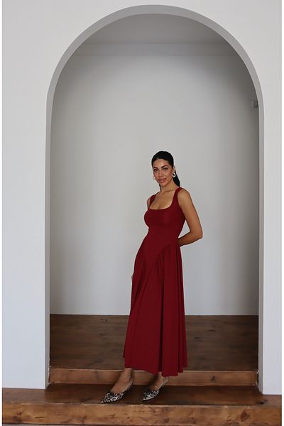 MEGOMEL Women's Square Neck Thick Strap Stylish Design Dress