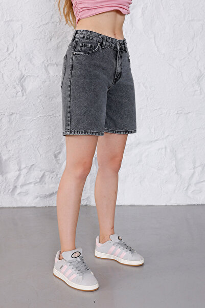 alanora Kadın Yüksek Bel Straight Fit Şort Jeans