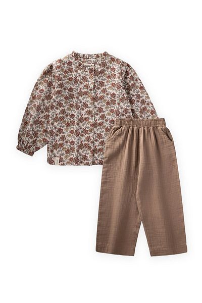Cigit Patterned Shirt Set 4-12 Years Ecru