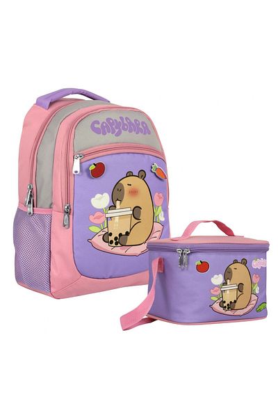 capybara Girls' School Backpack and Lunch Bag Set - Purple - Pink - Setcpb5233B