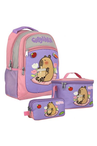 capybara (Girl - Purple - Pink) Primary School Triple Bag Set - Setcpb5233A