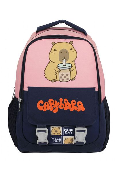 capybara Girl's Primary School School Backpack - Black - Pink - 5203