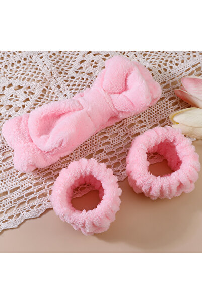 Choice3 pink Wash Face Anti-Wet Three-Piece Set Coral Velvet Absorbent Hair T...