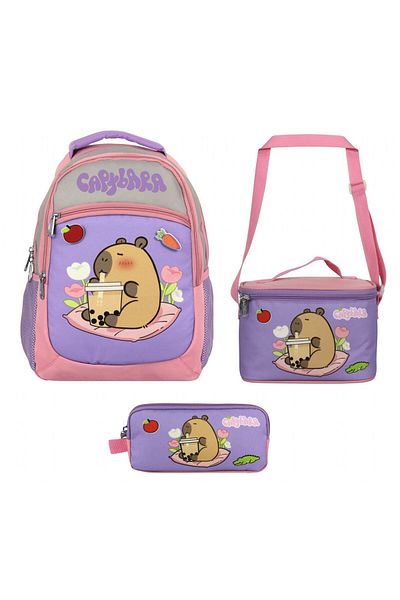 capybara (Girl - Purple - Pink) Primary School Triple Bag Set - Setcpb5233A