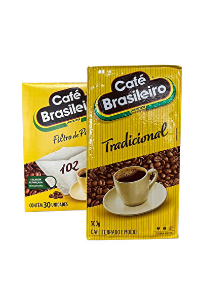 CAFEBRASİLEİRO قهوة مفلترة تقليدية (قهوة مطحونة) 500 جرام (تتضمن ورق الترشيح)