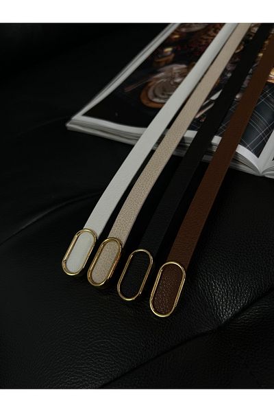 FioriModa Imported Oval Gold Buckle Thin Belt, Trouser Belt, Shirt Belt, Jacket Belt
