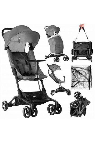 Kidnort Carucior sport pentru copii, Snopetrel Grey, ultracompact, pentru avion, cu roti moi din EVA