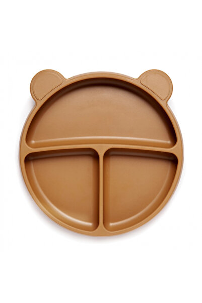 Kidnort Farfurie din silicon cu 3 compartimente si ventuza Retter Brun