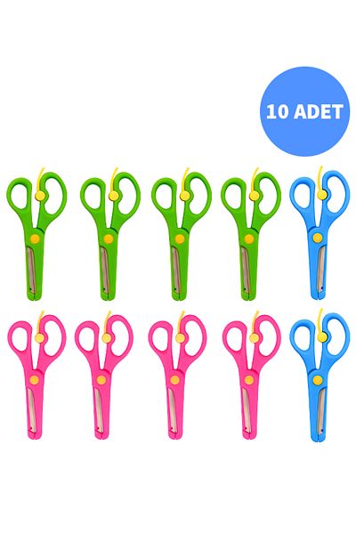 Neon Plastic Protected Blunt Tip Spring Children's School Scissors Set of 10