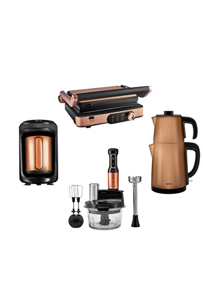 Karaca Gurme Premium Inox Evlilik Paketi Tost, Kahve, Çay Makinesi ve Mutfak Robotu Copper