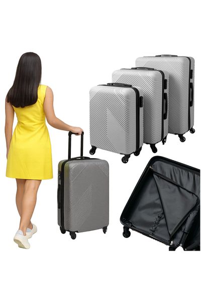 zola Set of 3 travel suitcases, 39/70/99 l, with lock, 360° wheels, telescopic and fixed handle, ABS, gray
