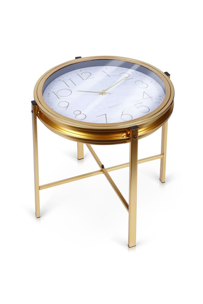 shumee Gold metal coffee table with clock 42x40 cm