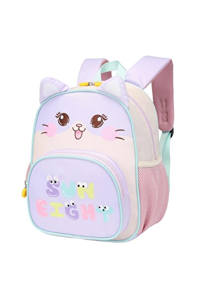 SUN EIGHT 12-inch Kids Backpack Cute Purple Cat Carton Bag for Preschool Girl...