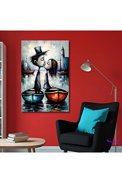 abartart Tekli Dikey Kanvas Modern Salon Tablosu Yağlı Boya Görünümlü Göl Üze...