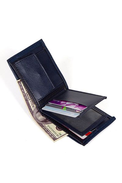 Newish Men's Navy Blue Leather Coin Holder Card Holder and Wallet