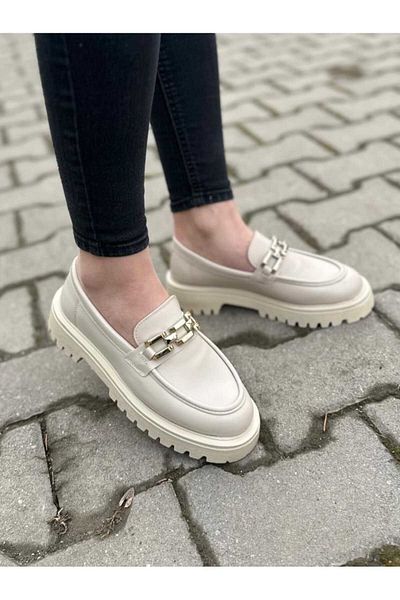 Odastore Beige Buckle Women's Orthopedic Oxford Shoes