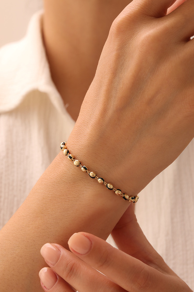 YAVUZ KUYUMCULUK 14 Ayar Altın Siyah Mineli Top Bileklik