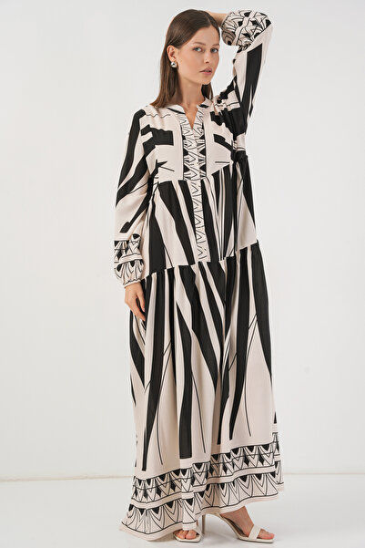 Bigdart Women's Patterned Long Hijab Dress 2585 - F. Black