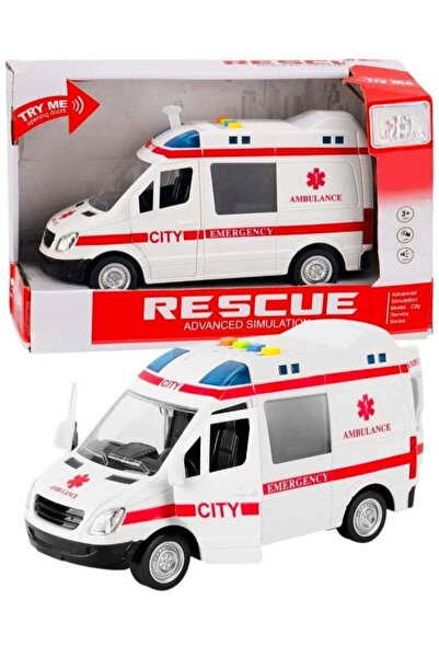Generic City Ambulance Toy For Kids With Light & Siren Sound Effects Pull Back Friction Power Ambulance Vehi