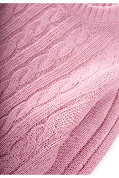 Cigit Hair Braided Sweater 1-8 Years Powder Pink