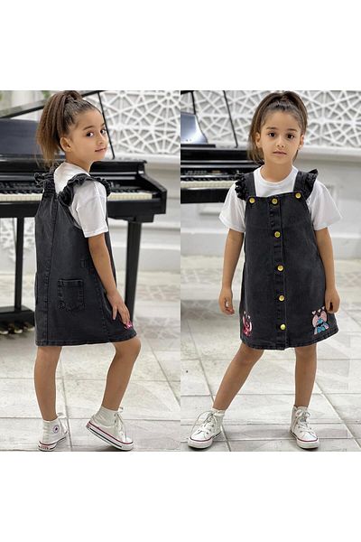yns coolstar New Season Stitch Embroidered Buttoned Front Denim Salopet Gilet Dress and T-Shirt