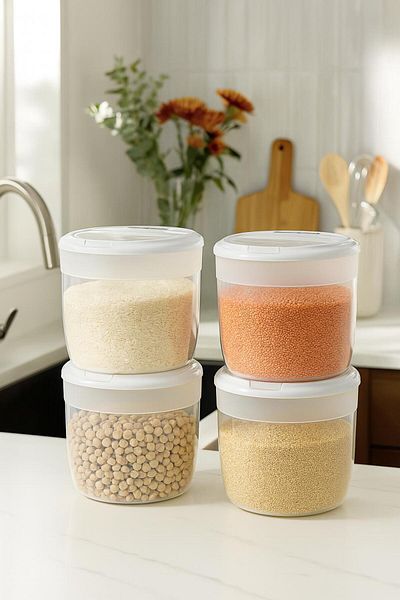 Vienev 4-Piece 8 Liter Large Size Plastic Storage Container – Light Gray Lid