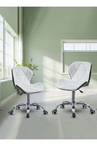 Taimi 2-Pieces Ergonomic Desk Chair with Adjustable Height Study Chair with Swivel Wheels 360°,White/Black
