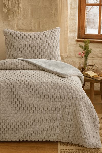 Evimcim Winter Tale Quilt Set Single – 155X215 Quilt and 50X70 Pillowcase, Soft Textured