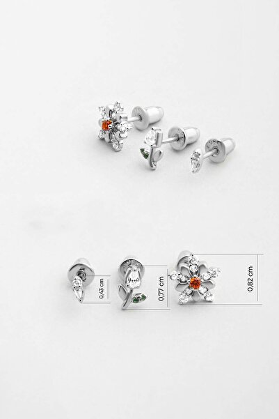 So CHIC... Papatya Çiçeği 18 Ayar Beyaz Altın Kaplama Gümüş Çoklu Küpe