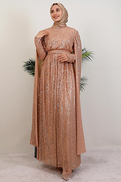 giz astore Pul Payet Pelerinli Abiye Sütlükahve