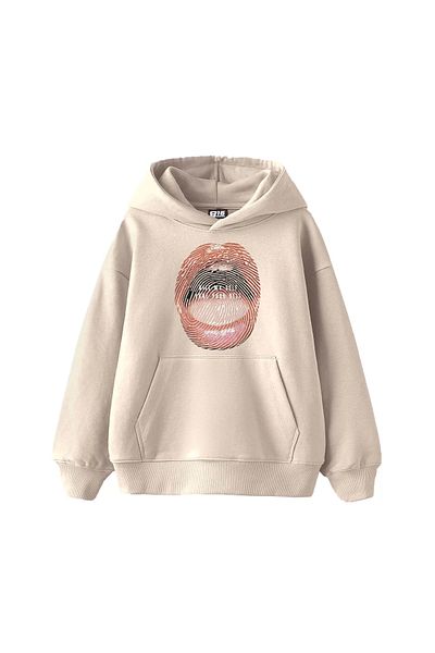 Sekizbiraltı Love Your Self Printed Oversize Unisex Beige Hoodie