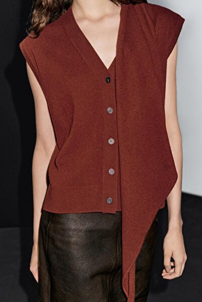 Massimo Dutti Fular detaylı %100 yün yelek