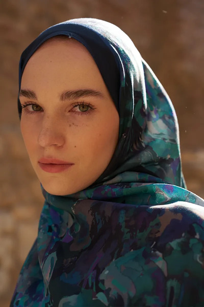 ED Scarf Sunrise Flower Pattern Shawl - Navy Blue