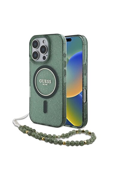 Guess Θήκη για iPhone 16 Pro Max, IML Glitter με λουράκι Pearl MagSafe, - Πρά...