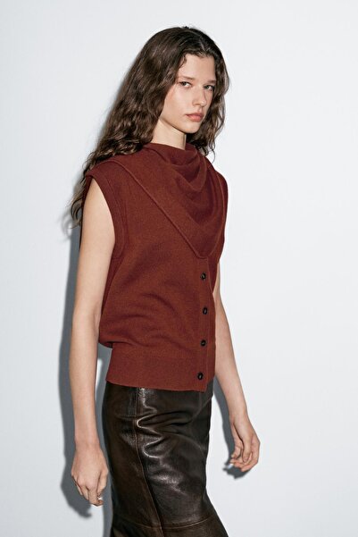 Massimo Dutti Fular detaylı %100 yün yelek