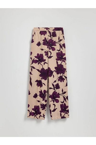 Octagon Pants Purple Flower Detail Satin